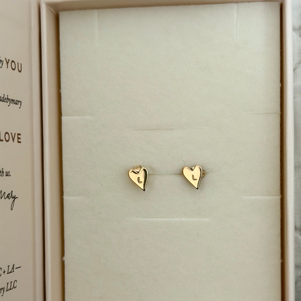 Made by Mary Gold Heart Initial Earrings (Letter L)